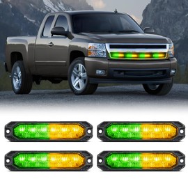 Nilight 4PCS 6LED Amber Green Emergency Strobe lights 12V 24V Surface Mount Flashing Warning Hazard Light Ultra Slim Sync Feature Grille for Cars Trucks Van Off Road Vehicles SUV