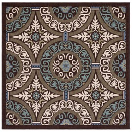 SAFAVIEH Veranda Collection Area Rug - 6'7" Square, Chocolate & Cream, Modern Design, Non-Shedding & Easy Care, Indoor/Outdoor & Washable-Ideal for Patio, Backyard, Mudroom (VER055-0621)