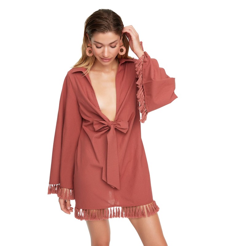 Trendyol Women Relaxed Double-Breasted Shirt Collar Woven Kimonos & Kaftans