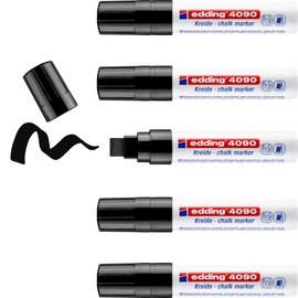 edding 4090 chalk marker - black - 5 chalk pens - chisel tip 4-15 mm - broad-tipped wet wipe pen for chalkboards, windows, glass, mirrors - liquid chalk marker pens for opaque coverage