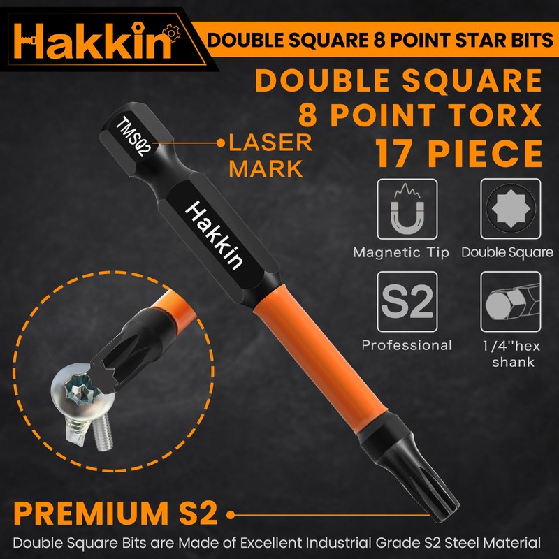 Double Square 8 Point Star Bit Set Hakkin 17Pcs S2