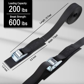 Cartman 2.5 cm x 4.6 m Lashing Straps with Adjustable Cam Buckle Cargo Tie Down with Protective Padding, Pack of 4, Black