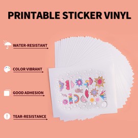 HTVRONT Printable Vinyl Sticker Paper - 70 Sheets Glossy Waterproof Sticker Paper for Inkjet Printer & Laser Printer, Dries Quickly & Tear Resistant, 8.5"x11"