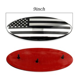 HZEL Front Grille American Flag Emblem, 9 Inch Oval Rear Tailgate Decal Badge Nameplate, Adhesive Tape Sticker Badge Compatible with Ford 2004-2014 F-150, 2005-2007 F-250/ F-350 and More（Silver/Black）