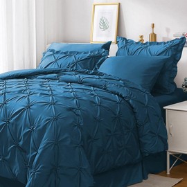 JOLLYVOGUE King Size Comforter Set 7 Pieces, Teal Bed in a Bag Comforter Set for Bedroom, Beddding Sets with Comforter, Sheets,Ruffled Shams & Pillowcases