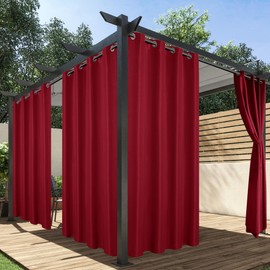 HolidayIdeas Red Outdoor Curtains for Patio Waterproof, 2 Panels - 54 x 120 Inch - Privacy Protection & Light Filtering Curtains Grommet Outside Curtains for Porch, Gazebo, Pergola, Backyard