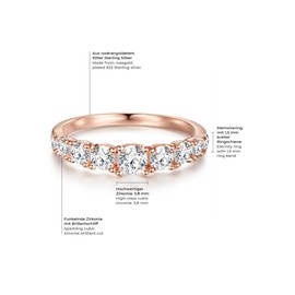 Trilani Women's Engagement Ring Sterling Silver Rose Gold-Plated with White Zirconia in Brilliant Cut - Memoire Ring with Stone Wedding Ring for Wedding, Silver, Cubic Zirconia