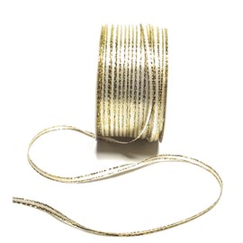 s.dekoda Satin Ribbon 50 m x 3 mm Cream White Gold Christmas Ribbon Decorative Ribbon Gift Ribbon [1371]