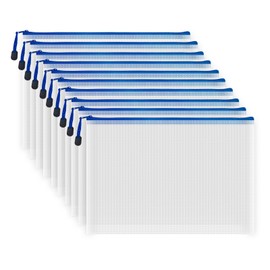 COWORK-UP 10PCS A4 Plastic Zip Wallets Board Game Storage Zip Bags Home Travel Organiser, A4 Document Folders Mesh Zipper Pouch Bags for Office School Supplies