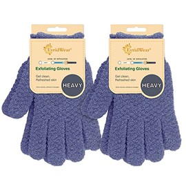 EvridWear Guantes exfoliantes de doble textura para ducha, spa, masaje y exfoliación corporal, elimina las células muertas de la piel, guantes con lazo para colgar