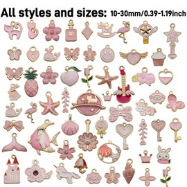 WADY Assorted Enamel Charms Pendants for Jewelry Making, 61 Styles Gold-Plated Charms Bulk for DIY Necklace Earrings Bracelet Craft Findings, Jewelry Making Charms Assorted Enamel Pendants (Pink)