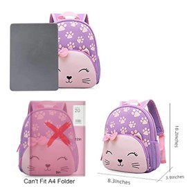 KK CRAFTS Preschool Backpack Toddler Neoprene Animal Schoolbag Lunch backpack for Kids Boys Girls(Purple Cat)