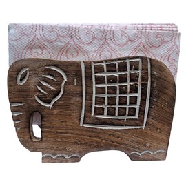 Purpledip Wooden Napkin Holder 'Elephant Couple': Tissue Paper Stand for Kitchen, Dining, Restaurant Or Bar (11991)