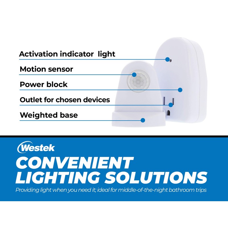 Westek Plug In Motion Sensor Outlet Light Control, 2 Pack