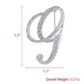 LiaSun 26 Letters Brooches Silver Plated Metal Broaches Pins-Clear Crystal Initial Breastpin (1pcs-G)