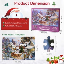 Advent Calendar 2024 Christmas Jigsaw 1008 Xmas Puzzles in 24 Boxes 24 Days Countdown Gifts for Adults Kids Home Wall Decor - Peaceful Snowy Christmas Sunset (C)