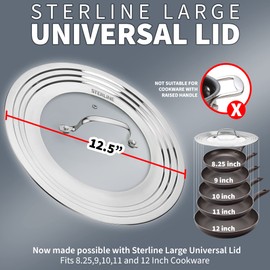 Sterline Large Universal Lid,Fits 8 -12 Inch Cookware,Tempered Glass Top with Steam Vent for Pots, Frying Pan,Stainless Steel Replacement Pot Lid for Kitchen Organizing, Space Saving