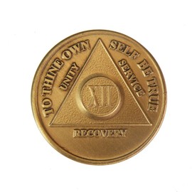 12 Year AA Medallion Traditional Bronze Raised Center Sobriety Chip