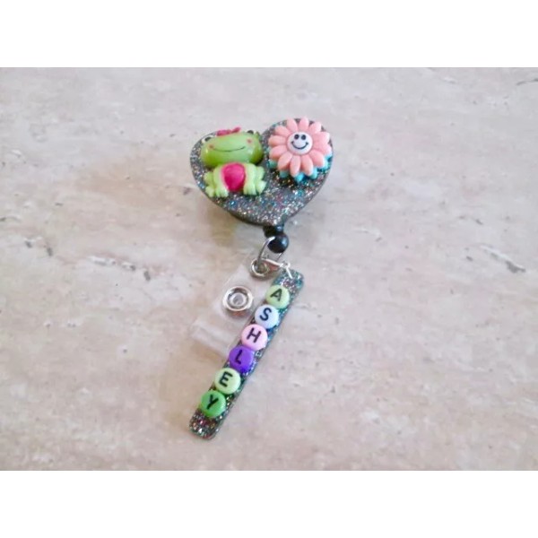 Handmade ID BADGE RETRACT REEL ,FROG,FLOWER,N