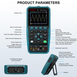 HANMATEK 3 in 1 Handheld Oscilloscope Multimeter,Waveform Generator HO51 with 3.5" TFT Oscilloscop, Auto-Calibration Function, Memory Function, Multi Tester
