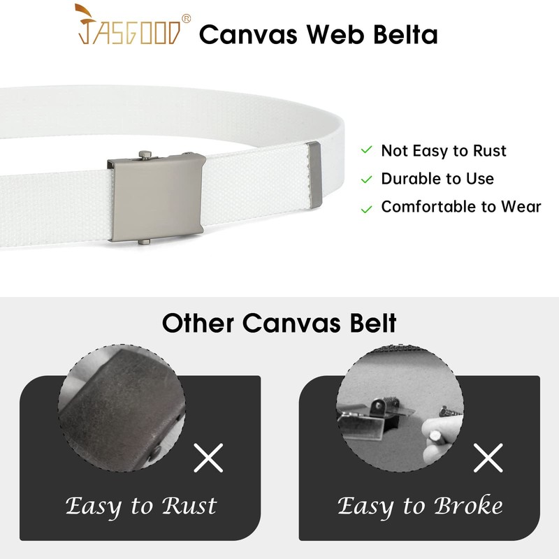 JASGOOD 2 Pack Canvas Web Belt Adjustable Cloth Fabric Military