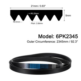 sourcing map 6K923/6PK2345 Serpentine Belt 6 Ribs 2345mm Length x 21mm Width x 5mm Height, EPDM Poly V Belt, Multi Wedge Micro V Belt for Vehicle