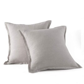 meadow park Stone Washed French Linen European Pillow Shams, Set of 2 Pieces, 26 inches x 26 inches Square Euro Sham, Super Soft, 1 inches Flange, Natural Color