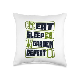 Raised Bed Gardening Tool Set Gifts For Beginners Eat Sleep Repeat Horticulture Ideas Gardening Throw Pillow, 16x16, Multicolor