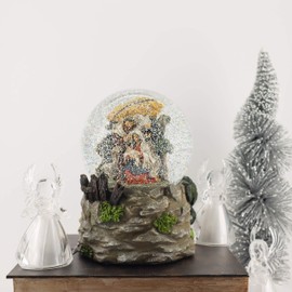 Victory Creative Christmas Seasonal Illumiatoin Nativity Holy Family Musical Glass Water Globe 120MM Snow Globe Glitter Spinner Battery Operated Timer & USB Light Up Xmas Home Decor