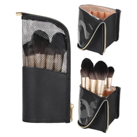 MONSTINA Makeup Brush Organzier Bag,High Capacity Portable Stand-Up Makeup Brush Holder,Professional Artist Makeup Brush Sets Case Waterproof Dust-proof Makeup Brush Cup
