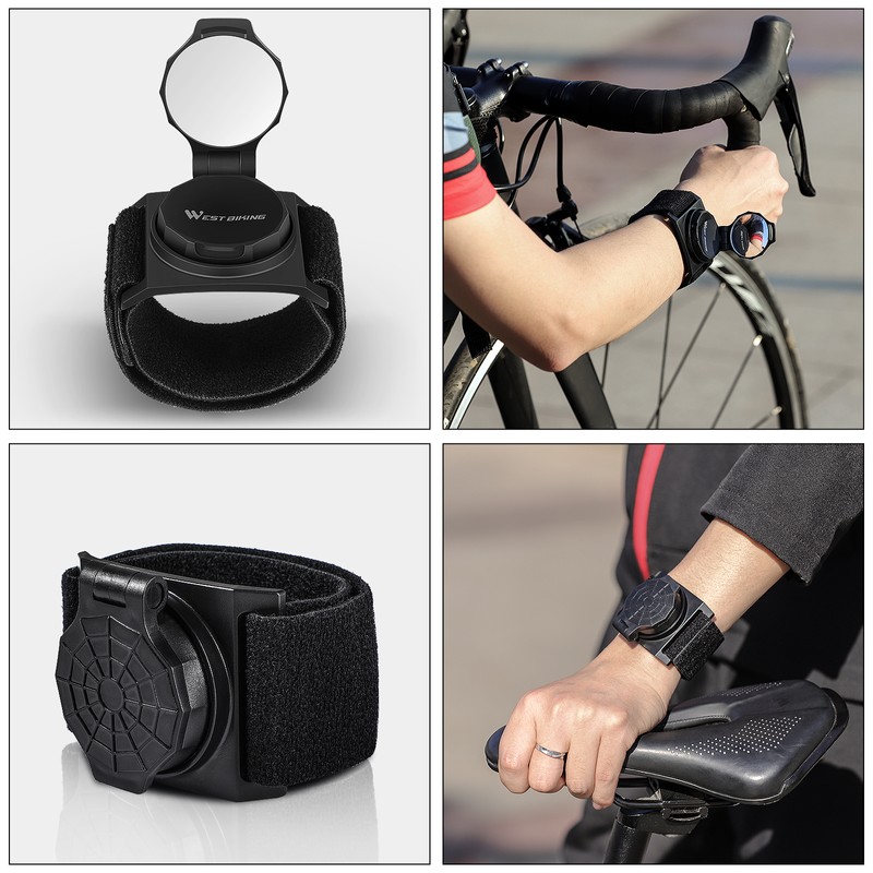WEST BIKING Bike Wrist Rearview Mirror 360° Rotate Convex Reflector