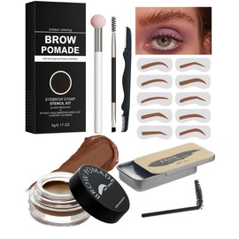 Eyebrow Stamp and Eyebrow Stencil Set, 16 in 1 Waterproof Eyebrow Cream, Stamp Eyebrow Gel Shaping Set, Eyebrow Stamp Stencil Applicator Kit - Red Brown