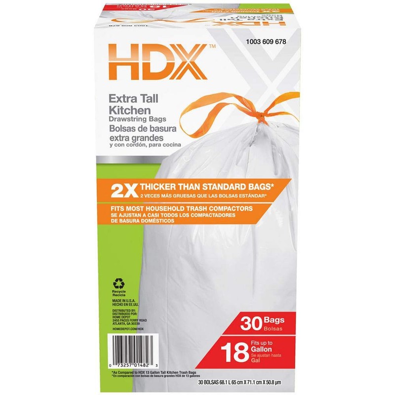 HDX 18 Gallon Heavy-Duty Drawstring Kitchen and Compactor Trash Bags