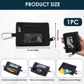 Pouch Wallet for Men and Women Compact with Travel Zipper Clear ID Window Coin Pocket Card Slots Detachable Key Ring, Lightweight Ripstop Travel Wallet Organizer in Black