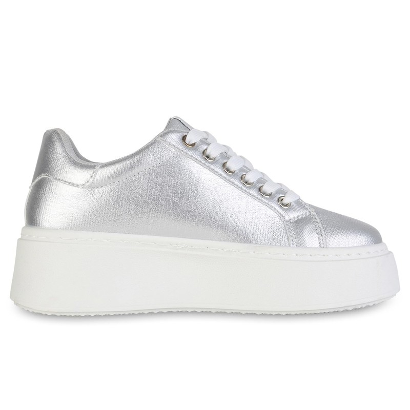 VAN HILL Women's Platform Trainers with Wedge Heel Glitter, silver