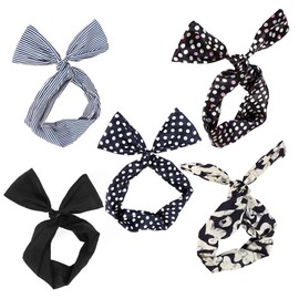 5pcs Wired Hair Tie Twist Bow Headband Scarf Wrap Hair Accessory Hairband