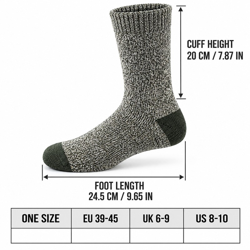 5-Pair Men's Thick Cotton Thermal Hiking Socks, Mid-Calf, US Size