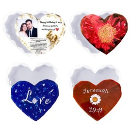 4Pcs Diamond Edge Heart Coaster Molds, Unique Silicone Molds for Photo Frame,Heart Shape Epoxy Molds for DIY Wedding, Valentine, Home Decors