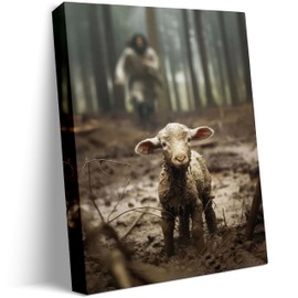 GUN SUPPLIES OUTLET LLC Christian Wall Art Jesus Chasing Lost Lamb Canvas Print Inspirational Wall Decor 16x20 Inch Home Decor