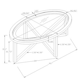 Polibi Modern Oval Glass Coffee Table, Solid Wood Base Tempered Glass Coffee Tables for Living Room, Cherry
