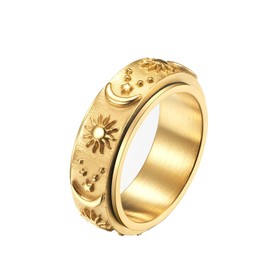 JAJAFOOK Moon and Star Ring Stress Relieving Anxiety Ring Titanium Steel Spinner Rings Engagement Wedding Rings Gold 8