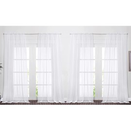 PONY DANCE White Voile Curtains for Bedroom 90 Inch Drop, Net Curtains Privacy Screen Woven Voile Dual Slot Top Panels for Living Room, 2 Panels, 60 Inch Wide