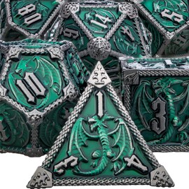 ARUOHHA Metal DND Dice Black Green Dragons Dice Set with Gift Box, Role Playing Game D&D Dice Dungeons and Dragons Polyhedral Dice RPG D and D Dice D20 D12 D10 D8 D6 D4