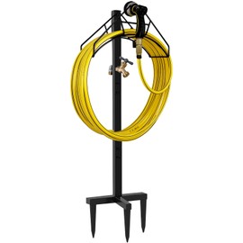 Artigarden Freestanding Outdoor Garden Hose Holder Stand with Brass Faucet, Heavy Duty Metal Water Hose Reel Storage Stake Rack for Backyard, Black (Hose not Included)
