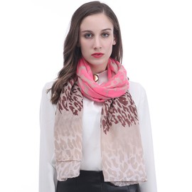 Lina & Lily Leopard Animal Print Women's Large Scarf Lightweight (Neon Pink)