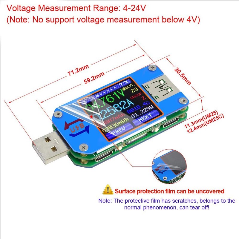 DollaTek UM25C USB Voltmeter, Bluetooth Type C USB Tester Meter