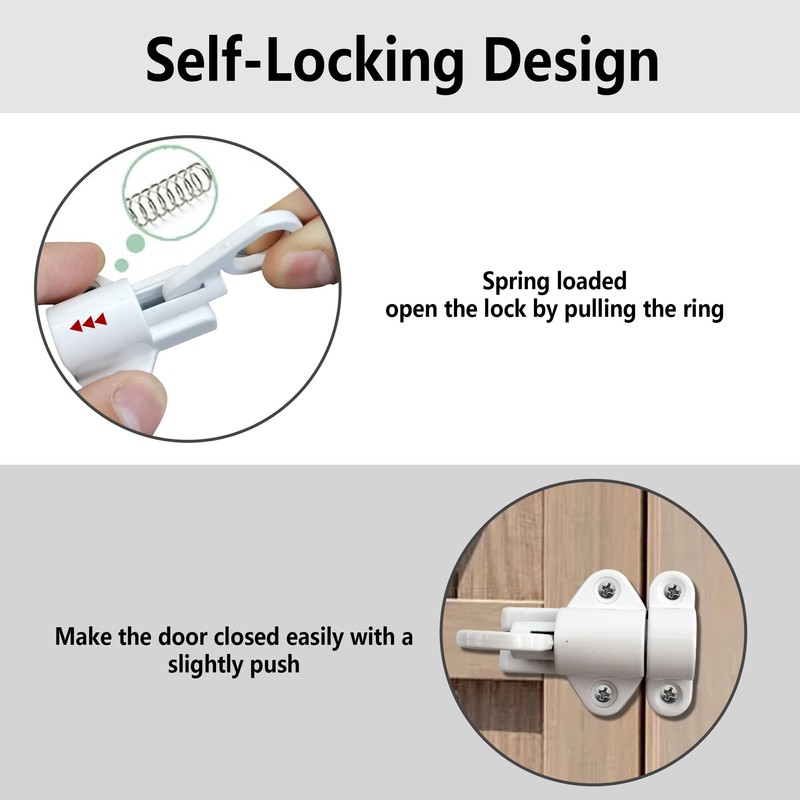 bociloy Aluminum Alloy Self-Closing Latches, White Automatic Spring Door Lock,