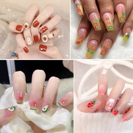 Vezocim Fruits Nail Art Sticker Decals, 3D Summer Fruit Nail Self-Adhesive Sticker Designs, Lemon Watermelon Strawberry Cherry Avocado Nail Transfer Decal for Women Girls Manicure Tips Decorations