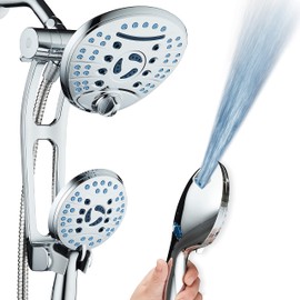 Hotel Spa AquaCare As-Seen-On-TV High Pressure Handheld/Rain 80-mode 3-way Shower Head Combo with Adjustable Arm - Anti-clog Nozzles, Tub & Pet Power Wash, 6 ft. Hose, All Chrome Finish