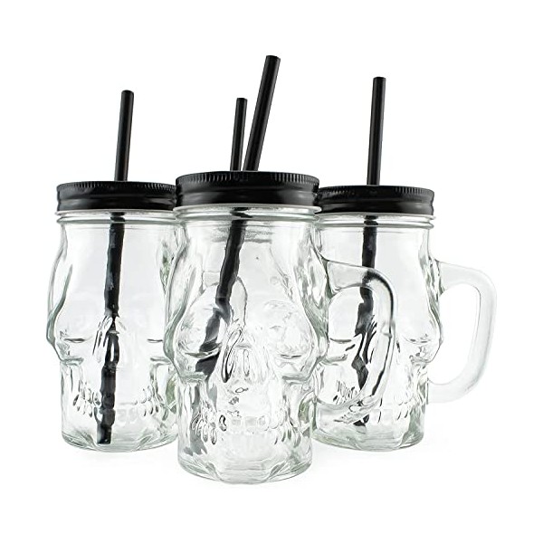 Darware Skull Mason Jar Mugs (Set of 4); Clear 12oz